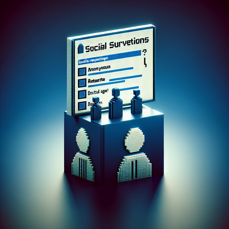 Artistic 3D voxel illustrating a survey question on social skills survey