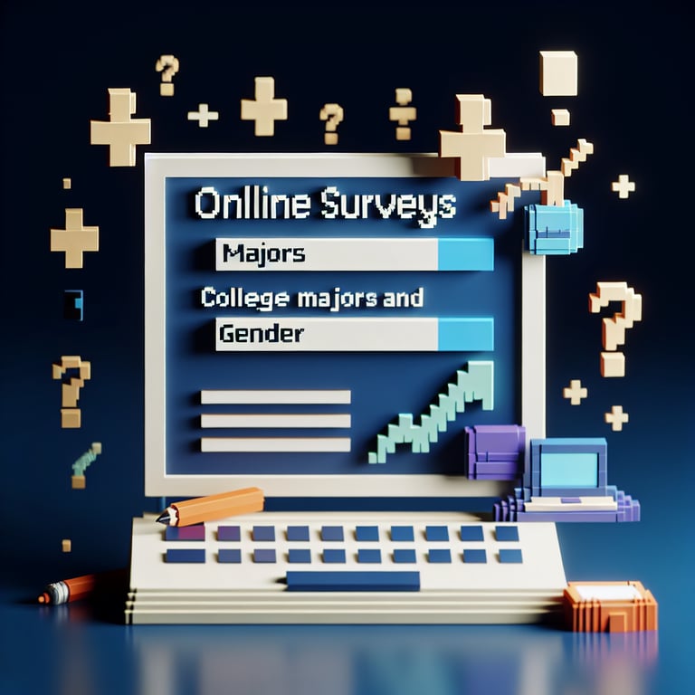Creative 3D voxel design illustrating a college majors and gender poll