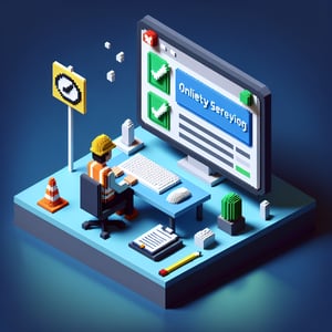 3D voxel art depicting the concept of online safety perception surveys on a dark blue background.