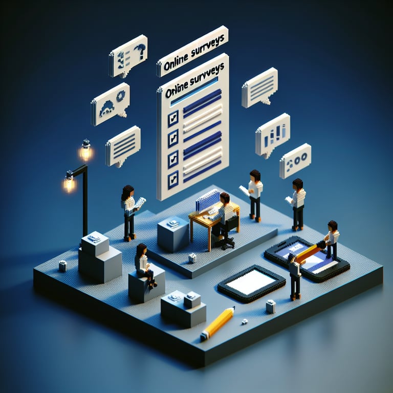 Artistic 3D voxel model illustrating nonprofit survey question design
