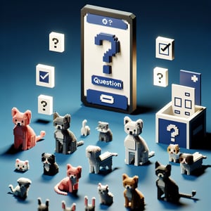 3D voxel art featuring various animals interacting, symbolizing online animal bonding question surveys.