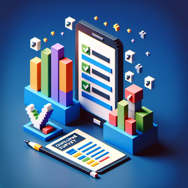 3D voxel art of mobile survey questionnaire elements