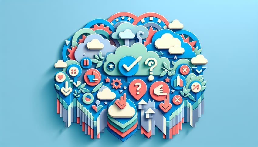 Paper-cut style illustration featuring fun this or that questions for workplace engagement and team building.