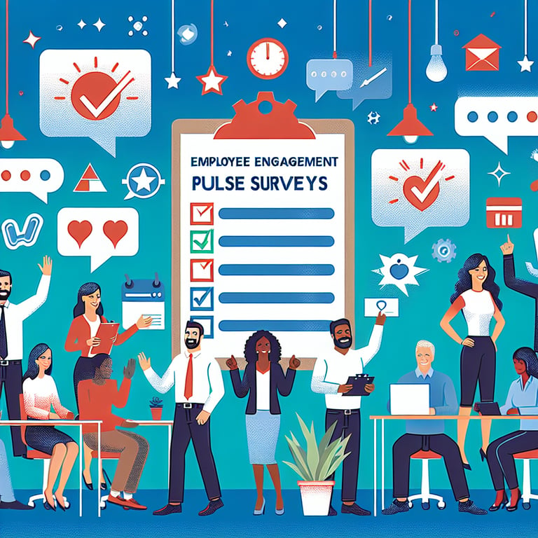 Illustration of must-know topics for Employee Engagement Pulse survey questions.