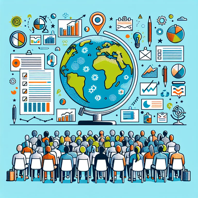 Illustration depicting various topics to explore in Climate Change Awareness survey questions.