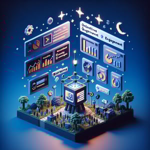 3D voxel art of online surveys with dark blue background, symbolizing GMO survey questions.