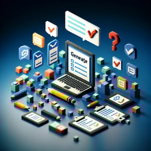 3D voxel art depicting online surveys with dark blue background, symbolizing always never questions.