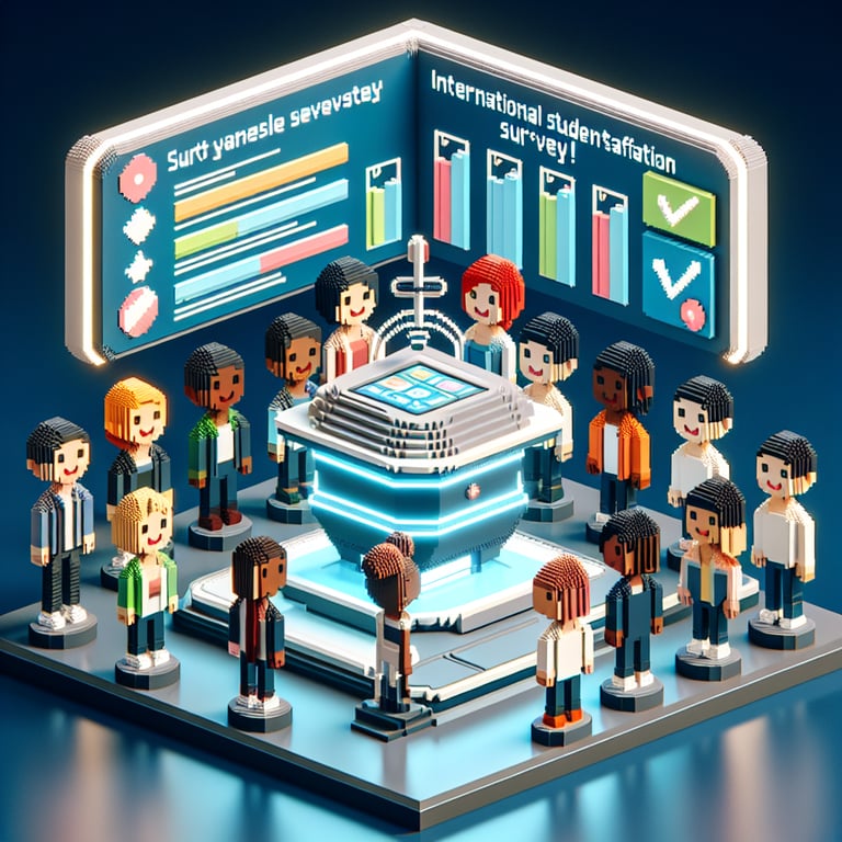 Creative 3D voxel sculpture embodying global student feedback survey