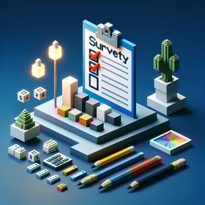 3D voxel art depicting online surveys, symbolizing company culture survey questions.