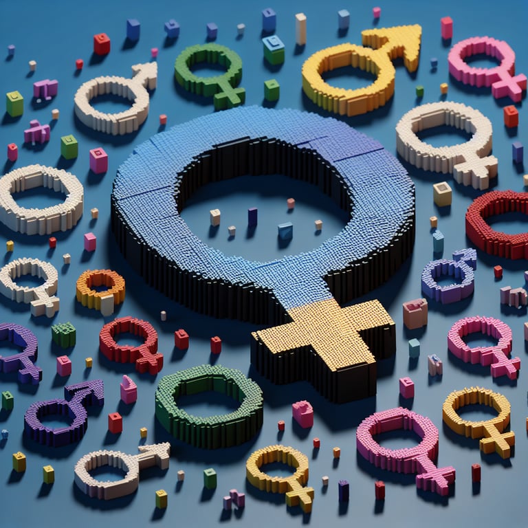 Artistic 3D voxel graphic of diverse gender survey participation