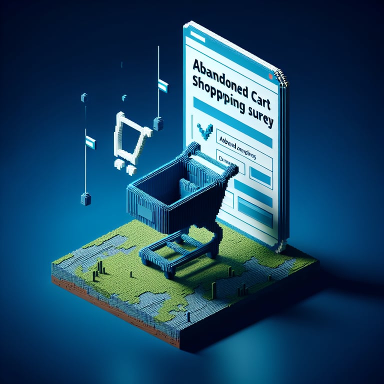 Creative 3D voxel depicting checkout abandonment survey