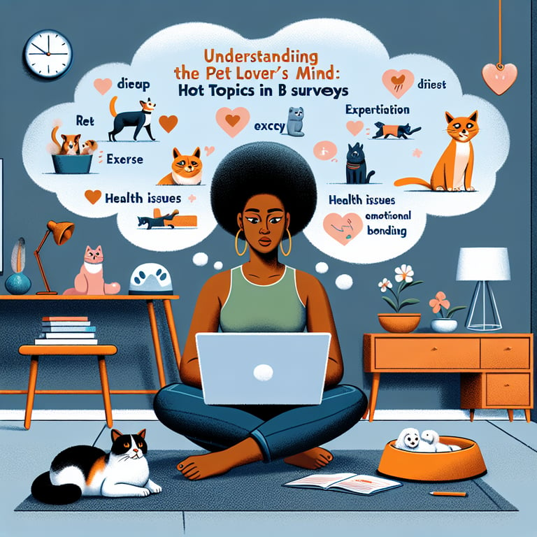 Illustration showcasing key topics in pet survey questions for understanding pet lovers' minds.