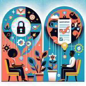 Illustration representing the concept of using key therapy survey questions to unlock potential outcomes.