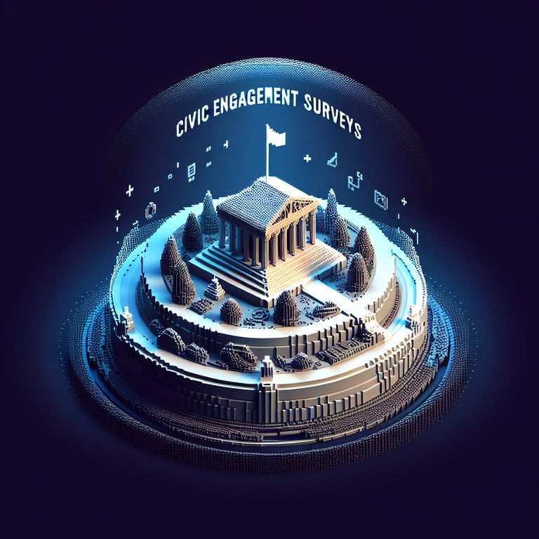 Creative 3D voxel rendering of community participation survey platform