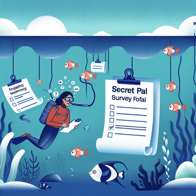 Illustration demonstrating the exploration of relevant topics for Secret Pal survey questions.