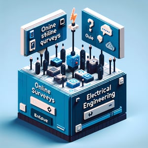 3D voxel art depicting an online survey related to electrical engineering course attitudes.