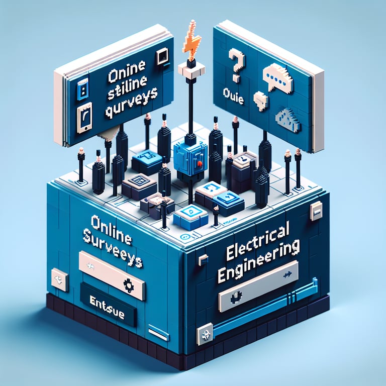Artistic 3D voxel of a survey interface with circuit schematics