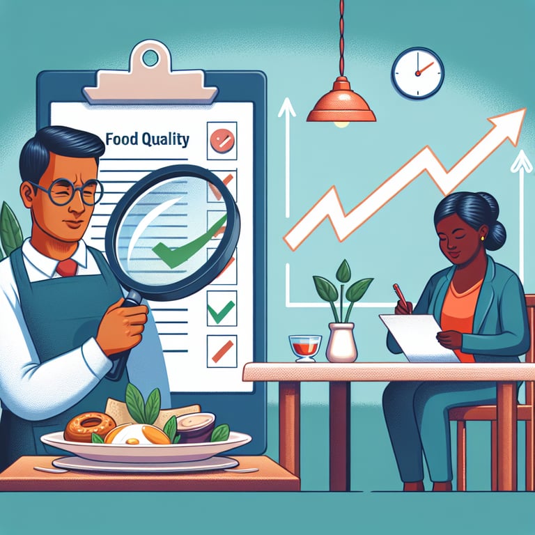 Food Quality survey questions illustrated as a comprehensive approach to customer satisfaction.