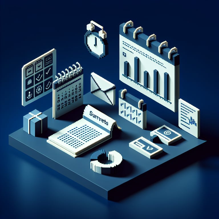 Artistic 3D voxel illustration of an email timing frequency survey interface