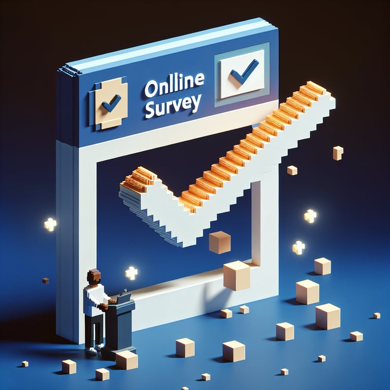 Creative 3D voxel art showing accessible elder-friendly questionnaire design