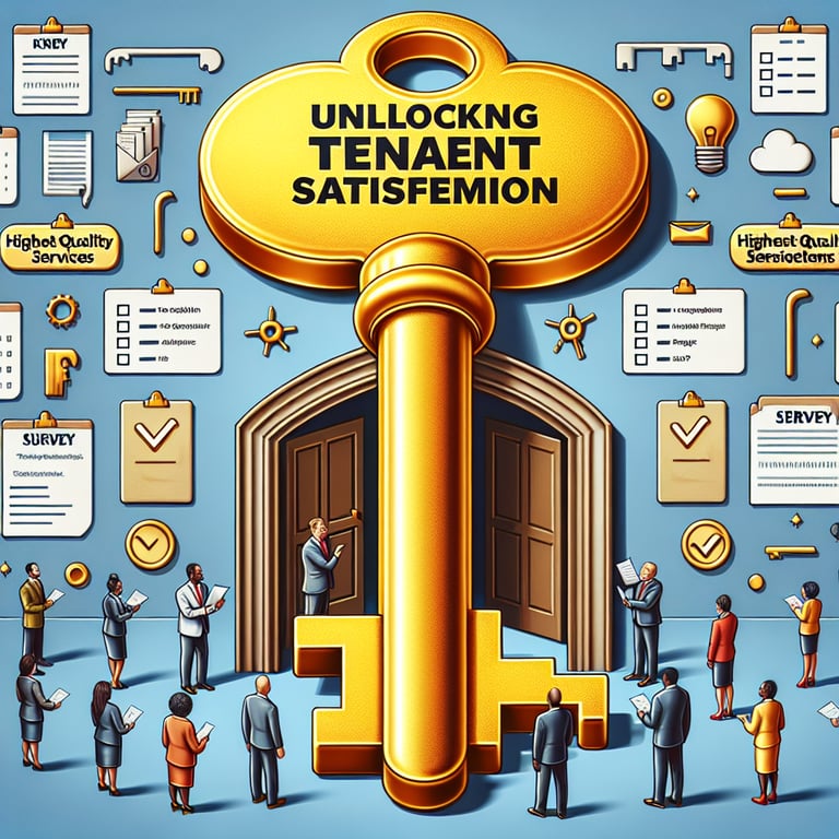 Illustration of key unlocking tenant satisfaction through essential tenant survey questions.