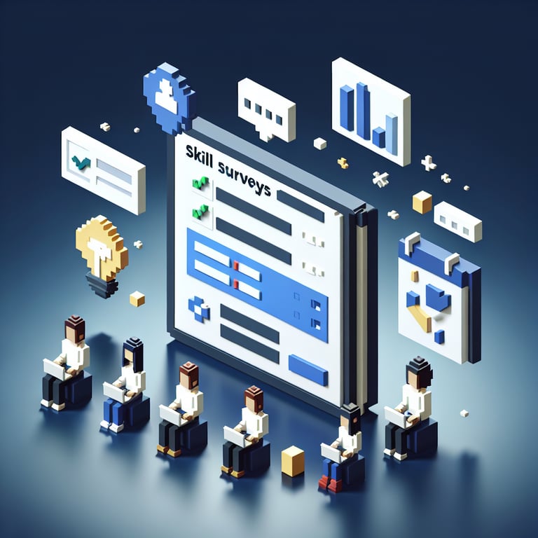 Artistic 3D voxel depicting interactive skill evaluation process