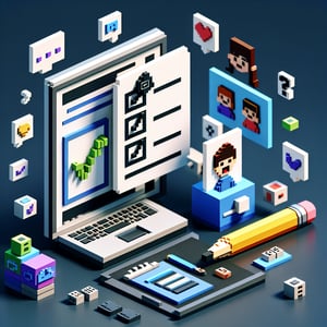3D voxel art depicting online surveys related to after school programs for students.