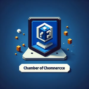 3D voxel art depicting online survey concept, with a dark blue background for Chamber of Commerce.