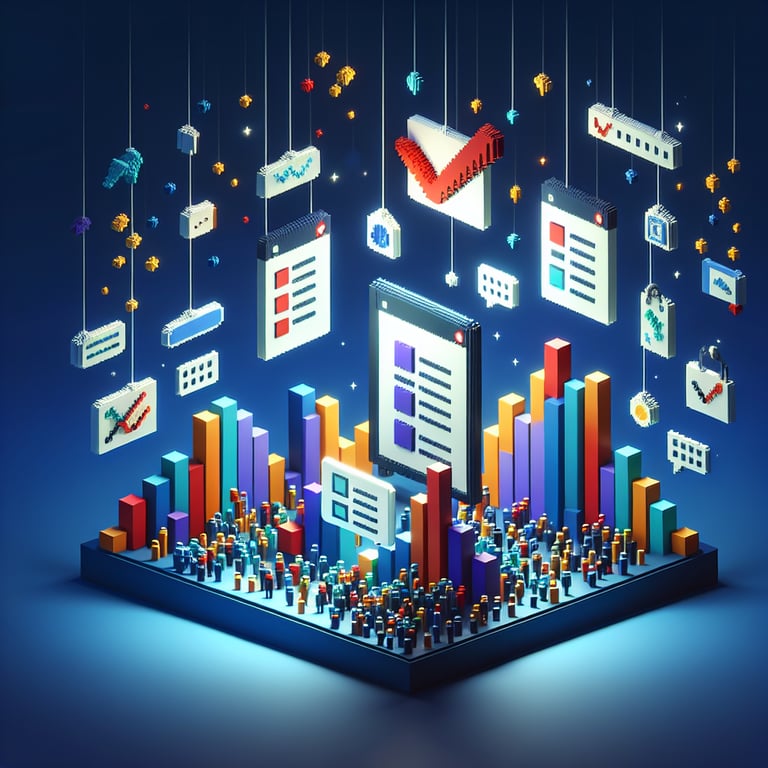 Vibrant 3D voxel illustration of research survey data collection