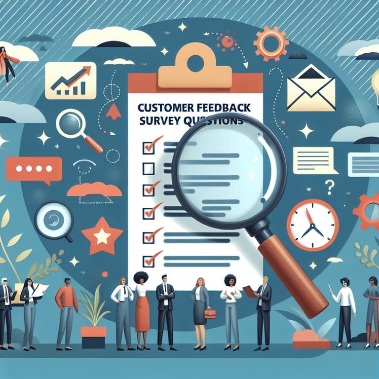 Illustration exploring relevant topics for Customer Feedback Survey questions