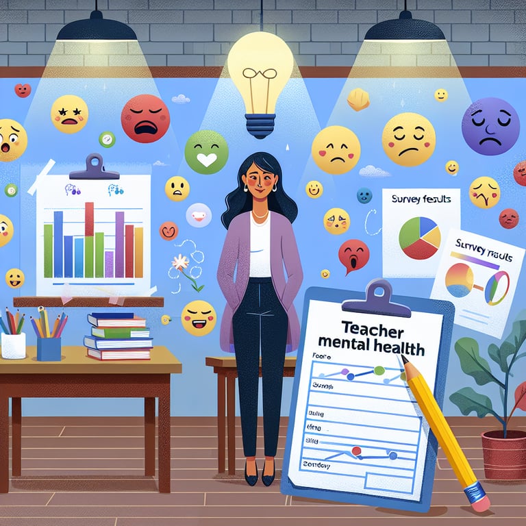 Illustration representing Teacher Mental Health survey questions and relevant topics.