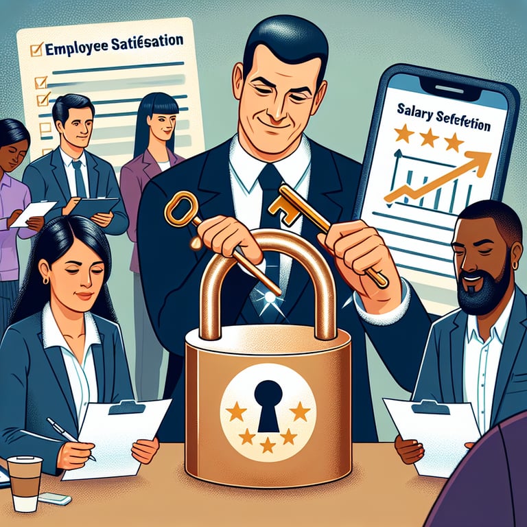 Illustration depicting the concept of unlocking employee satisfaction through Salary Feedback survey questions.