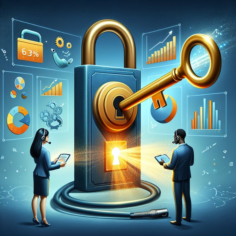 Illustration representing the unlocking of customer insights through effective Post Call survey questions.