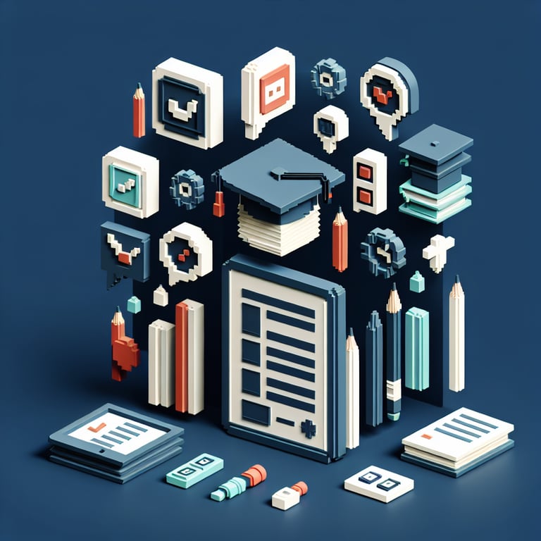 Creative 3D voxel depiction of an online educational attainment questionnaire