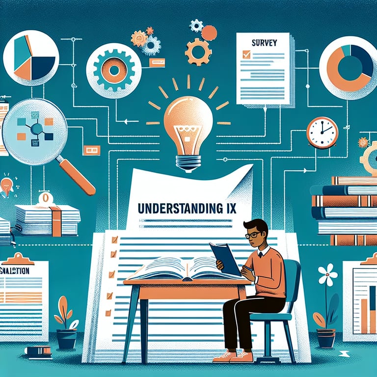 Illustration depicting the decoding of Title IX survey questions for meaningful outcomes.