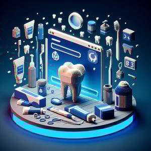 3D voxel art displaying dental hygiene tools, symbolizing online surveys about dental hygiene.