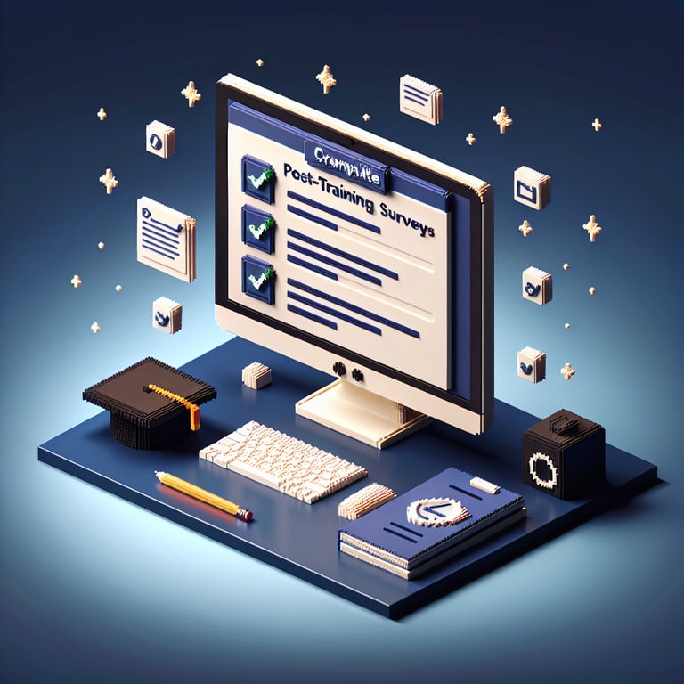 Artistic 3D voxel illustrating digital training evaluation survey