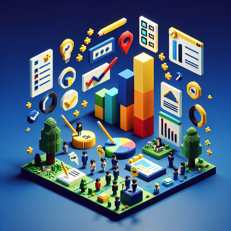 Artistic 3D voxel icon portraying service feedback survey dynamics