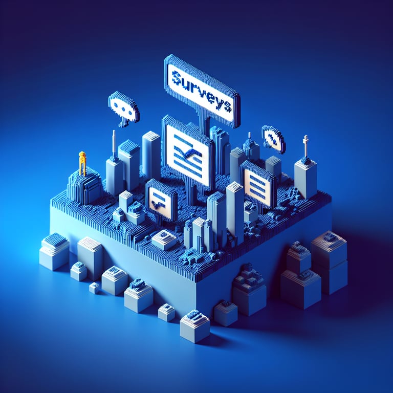 Artistic 3d voxel of a catcalling survey interface in deep blue