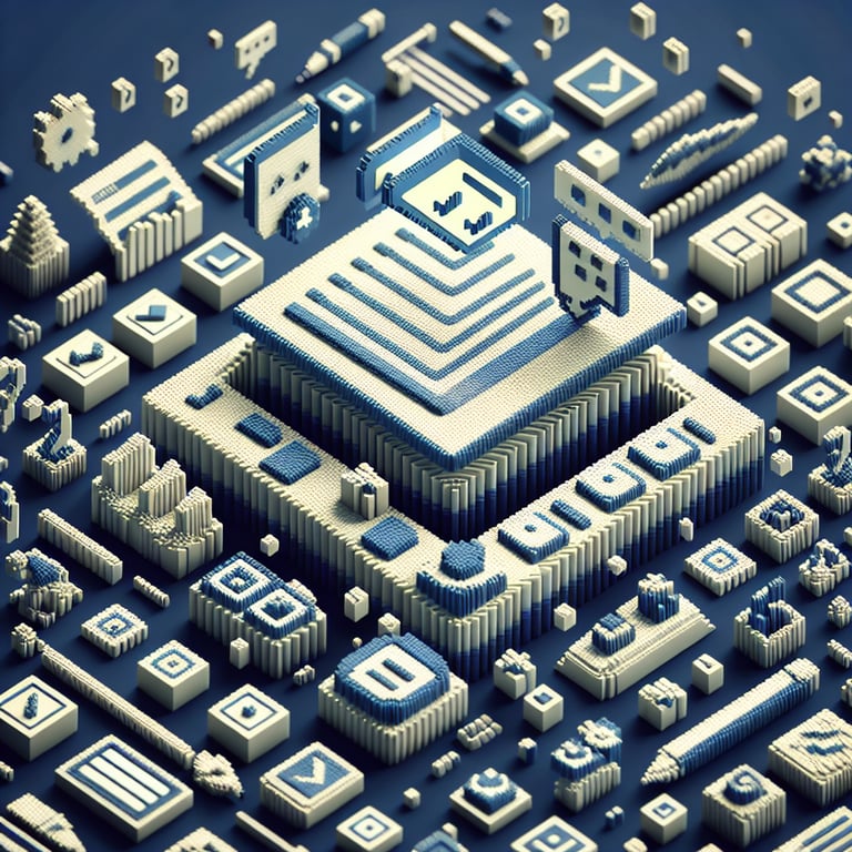 Artistic 3D voxel illustrating collaborative component library survey
