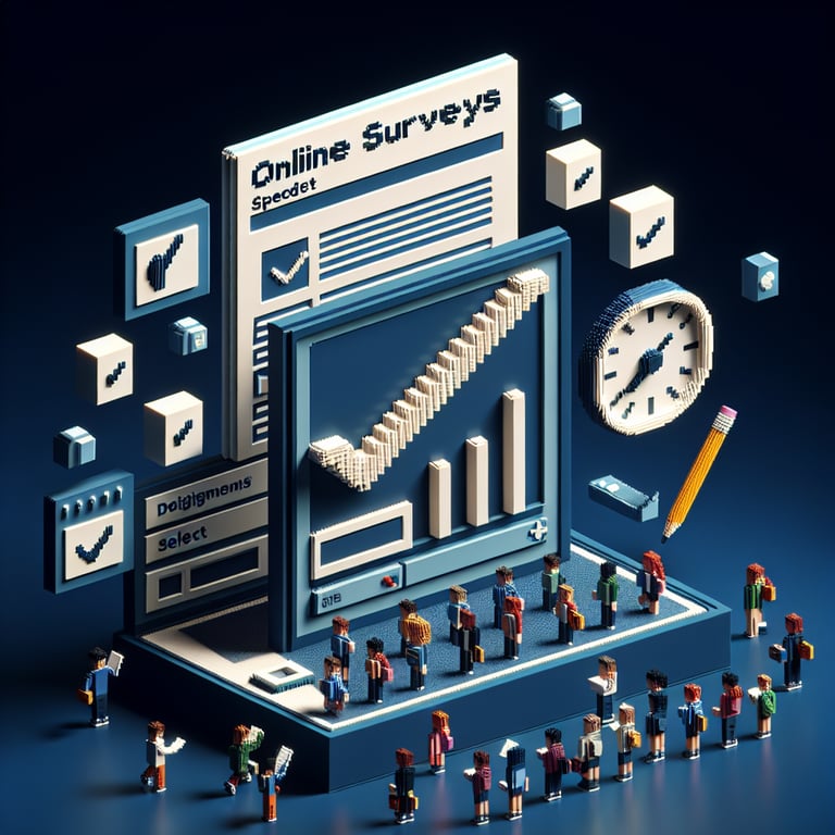 Creative 3D voxel illustration of campus speed survey