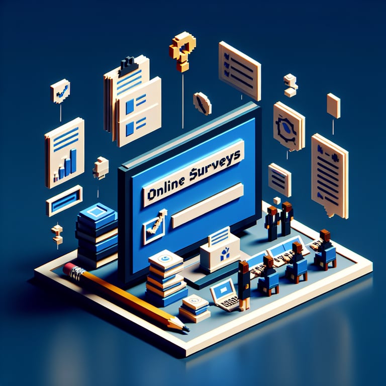 Artistic 3D voxel representation of a student academic performance survey interface