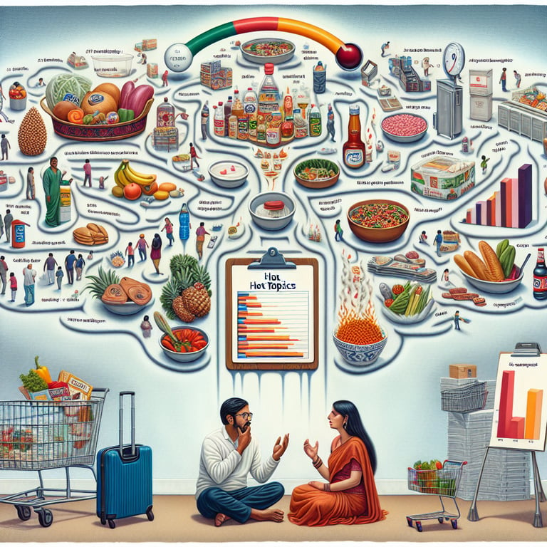 Illustration representing insights from Grocery Shopping survey questions on hot topics.