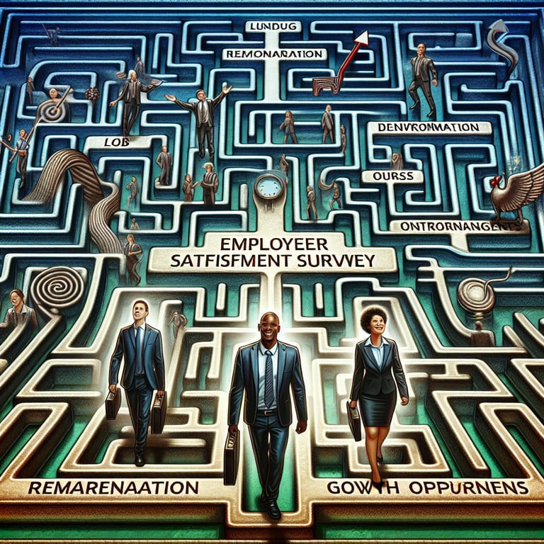 Illustration of a maze representing topics to explore in Employee Satisfaction Survey questions.