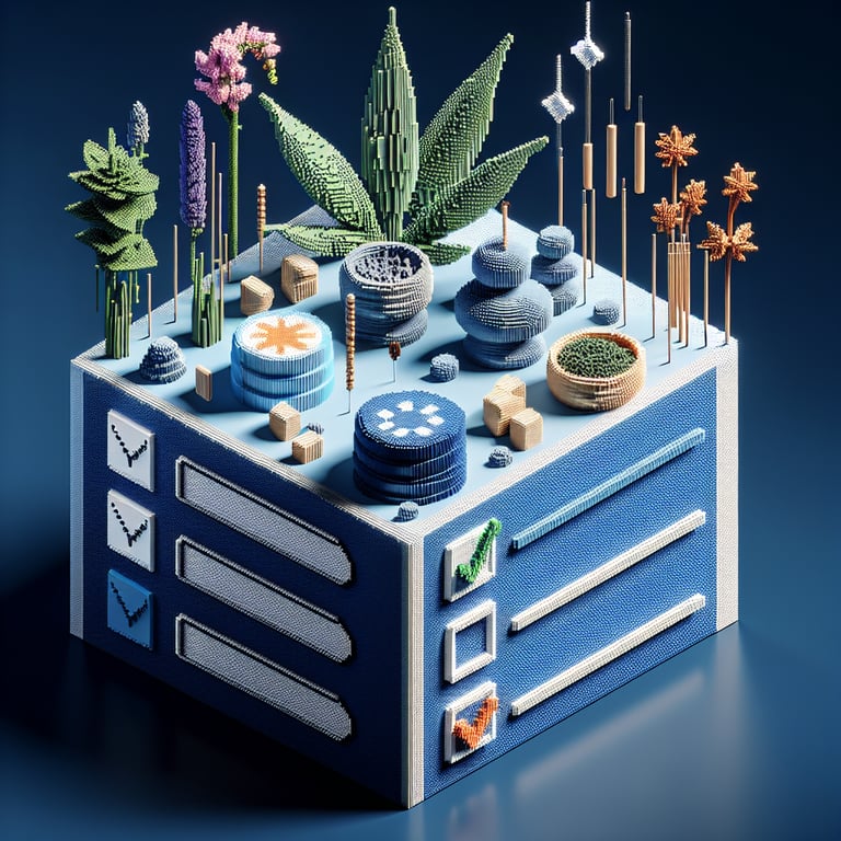Artistic 3D voxel art representing holistic therapy feedback survey