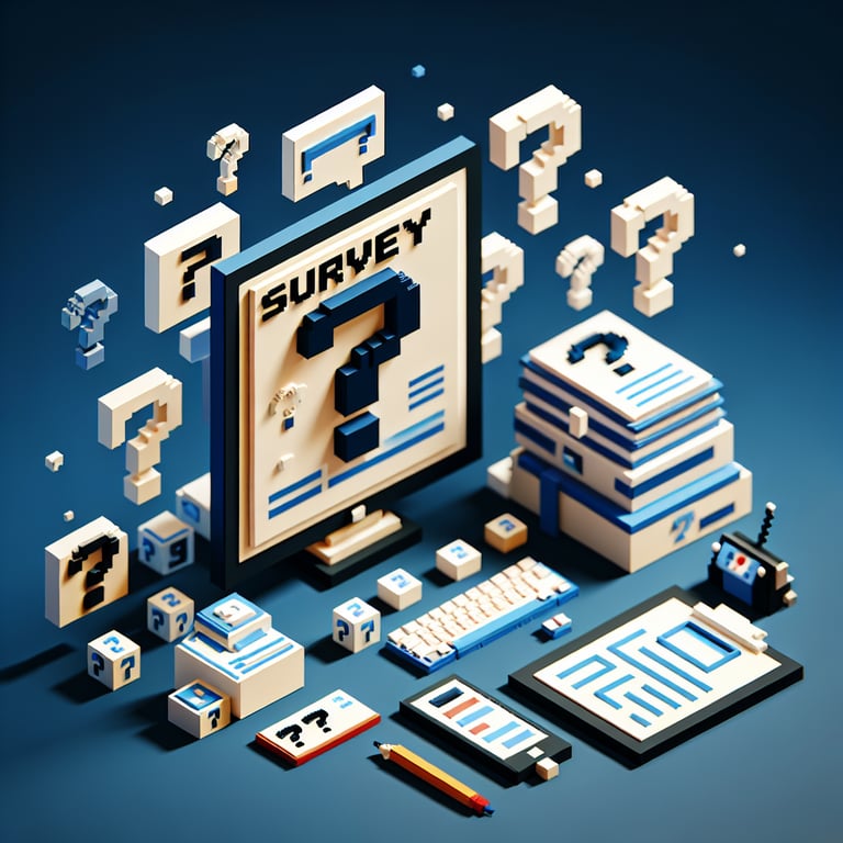 Artistic 3D voxel model representing pilot survey question testing