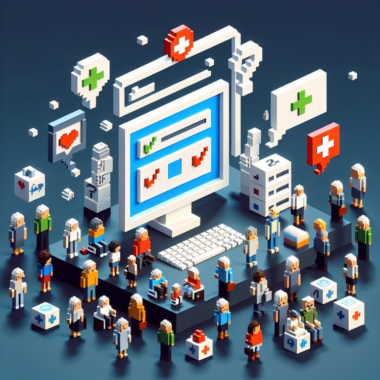 Artistic 3D voxel illustrating senior care feedback survey
