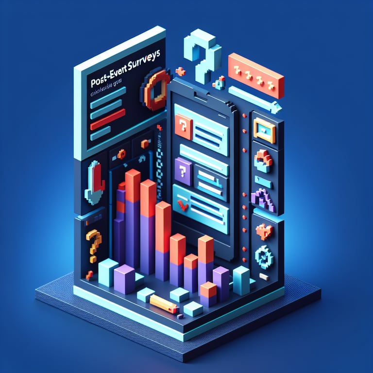 Artistic 3D voxel art depicting attendee feedback mechanisms in a post event survey.