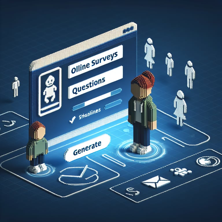 3D voxel art depicting online child health surveys, featuring dark blue background.