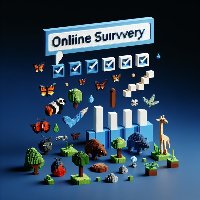 Artistic 3D voxel diagram capturing biodiversity monitoring Q5 survey